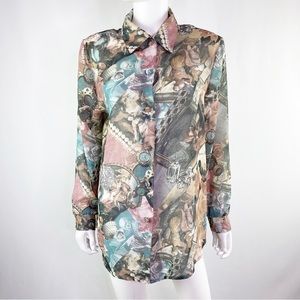 Vintage Melissa Robyn Multicolor Printed Blouse Top Collared Shirt Size M